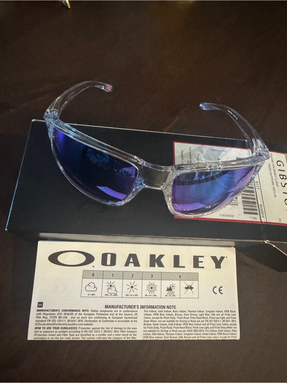 Oakley Clear Frame Prism Sapphire Iridium Sunglasses